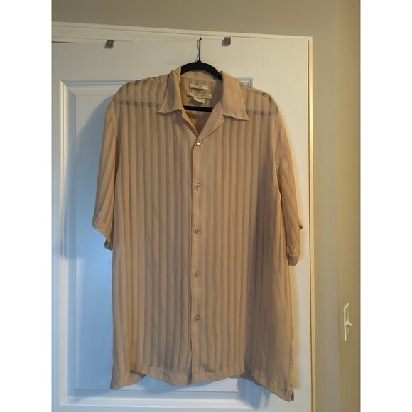GUC Syllables Men's Semi Sheer Button Down Short Sleeve Casual Shirt Size Large - Picture 1 of 5